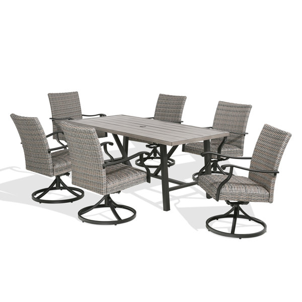 Peak Home Furnishings Patio Rectangular 6 Person 70'' Long Dining Set With Swivel Wicker